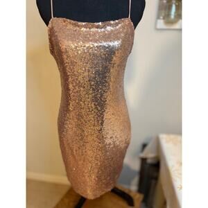 MIND CODE Rose Gold Sequin Mini Slip Dress Sparkle Bodycon Sexy Size XL